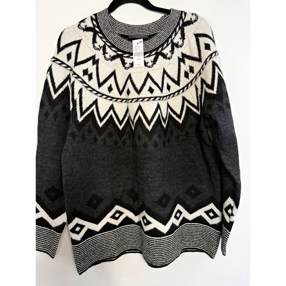 Lane Bryant Plus 14/16 Black White Gray Geometric Crewneck Knit Sweater